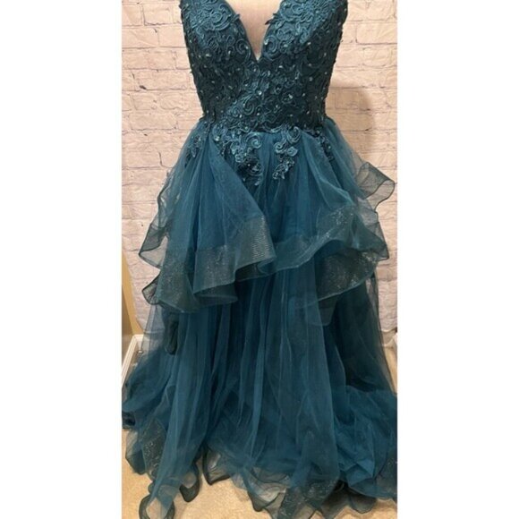 Teal Tulle Prom Dress Gown Formal Dance Event Size 4 - Picture 4 of 12